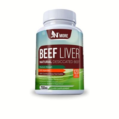 N&#39;More Desiccated Liver Capsules, Certified 100 Grass Fed Undefatted Argentine Natural Beef Liver Supplements, 120 Capsules, 750mg per Capsule