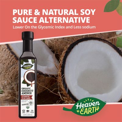 Heaven &amp; Earth Organic Coconut Aminos, 8.4 oz Soy Free Paleo Friendly Low Sodium Soy Sauce Replacement Kosher Including Passover