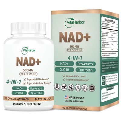 NAD Supplement 500mg, Pure Organic NAD Supplement for Women &amp; Men, NAD with Trans-Resveratrol &amp; CoQ10 &amp; Quercetin for Cellular Energy &amp; Healthy Aging, NMN Alternative 90 Vegan Caps