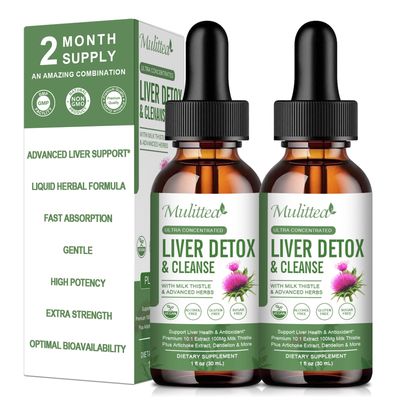 2 Pack Liver Health Liquid Drops -Support Liver Cleanse Detox &amp; Repair with Artichoke Milk Thistle Silymarin Extract, Dandelion,Turmeric, Berberine to Renew w21 Potent Herb-Nutrients-