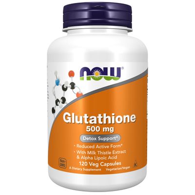 NOW Foods Supplements, Glutathione 500 mg, with Milk Thistle Extract &amp; Alpha Lipoic Acid, Free Radical Neutralizer, 120 Veg Capsules, Beige