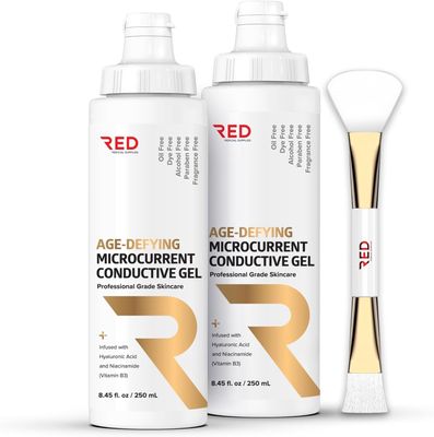 RED Medical Supplies Microcurrent Conductive Gel, 8.45 fl oz - Long-Lasting, Non-Greasy, Hypoallergenic - Supercharge Your Facial Device - 2 Bottles, 8.45 fl oz 250mL