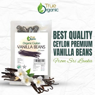 True Organic Vanilla Beans Whole, 10 Count, Premium Quality Extract Exclusive, Gluten Free, USDA & Kosher Certified, Non-GMO Whole Vanilla Beans for Baking