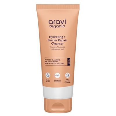 Aravi Organic Hydrating Barrier Repair Face Wash -With Ceramide, Niacinamide &amp; Hyaluronic Acid -Nourishing &amp; Hydrating Cleanser for All Skin Types -Gentle Daily Cleanser for Soft &amp; Smooth Skin -100 ml