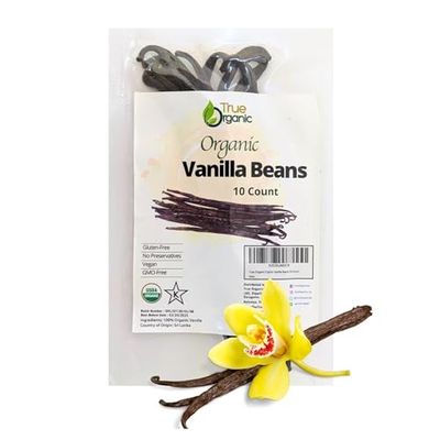 True Organic Vanilla Beans Whole, 10 Count, Premium Quality Extract Exclusive, Gluten Free, USDA &amp; Kosher Certified, Non-GMO Whole Vanilla Beans for Baking