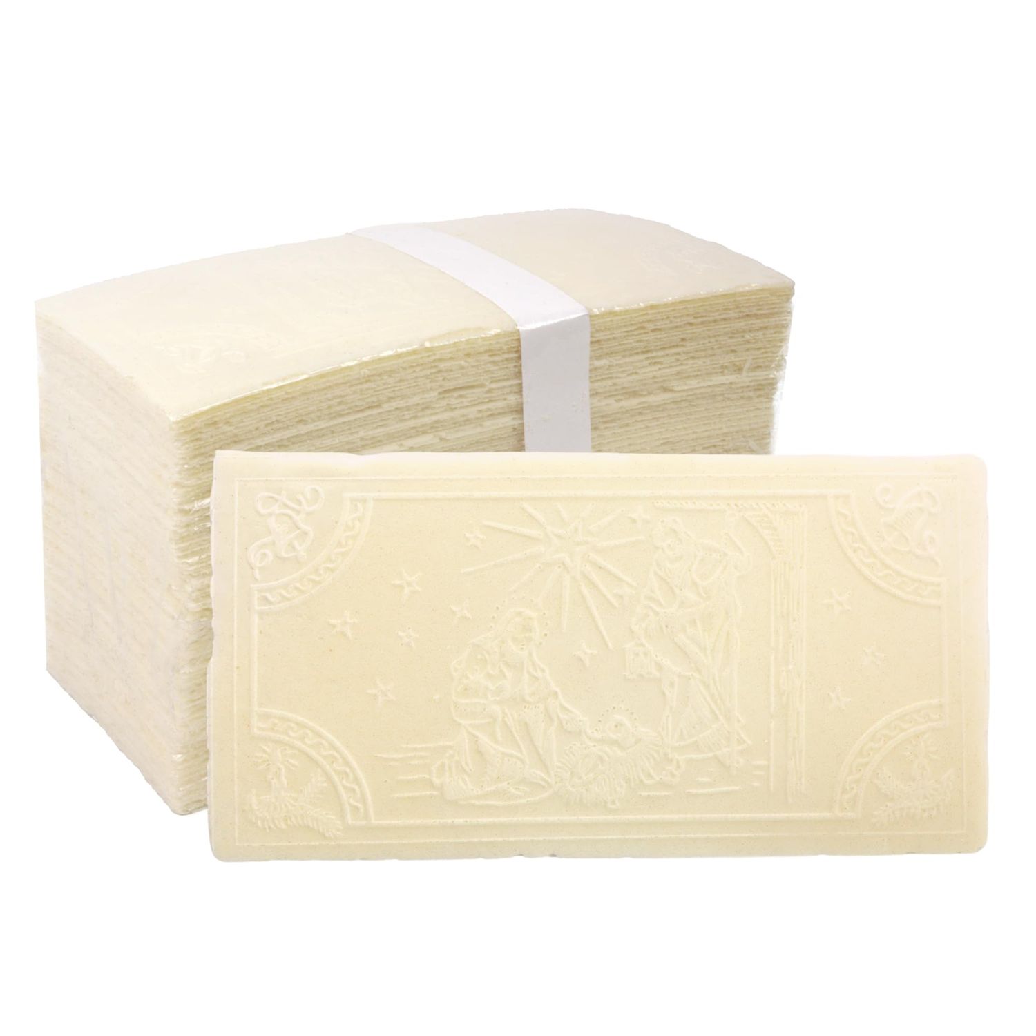 Bulk Traditional Polish White Oplatki Christmas Wafers with Traditional Nativity Design for Wigilia Celebrations, Set of 60
