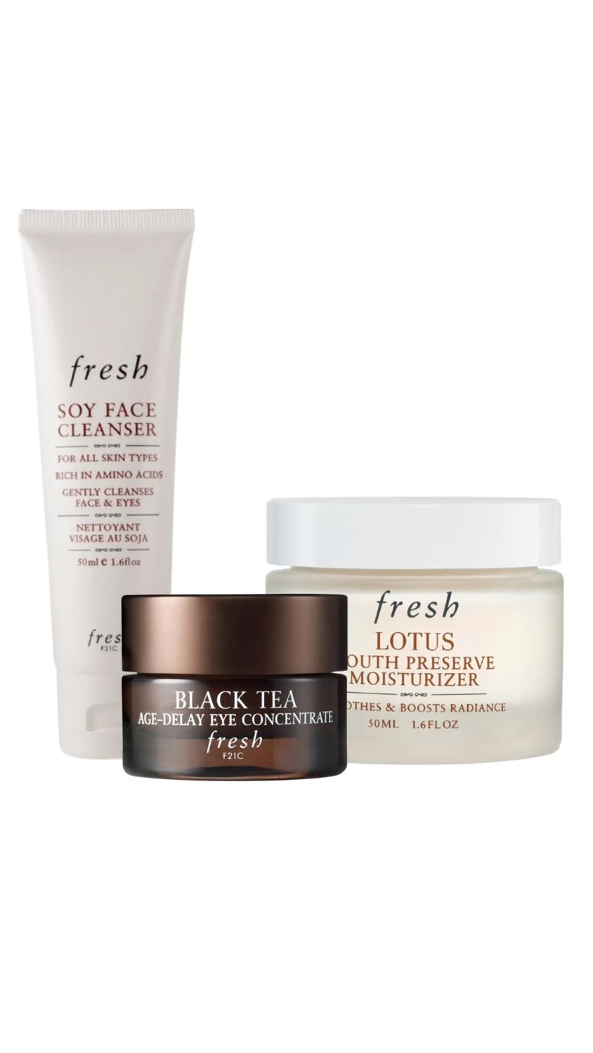 Fresh Youth Preserve Lotus Cream, Black Tea Eye Concentrate, and Soy Face Cleanser Gift Set, 0.53 Ounce Pack of 3