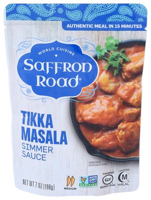 Saffron Road Tikka Masala Simmer Sauce, 7oz - Non-GMO, Gluten Free, Halal, Kosher