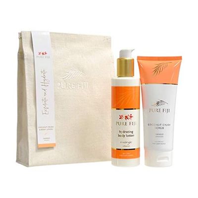 Pure Fiji Bath Gift Set Hydrate &amp; Polish Kit - Spa Gift Sets For Women and Men Include - Coconut Body Scrub and Hydrate Body Lotion for Dry Skin - Spa Gift Sets For Women, Scent Mango