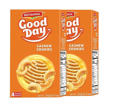 BRITANNIA Good Day Cashew Cookies Family Pack 8.15oz 231g - Breakfast &amp; Tea Time Snacks - Delicious Grocery Cookies Pack of 2