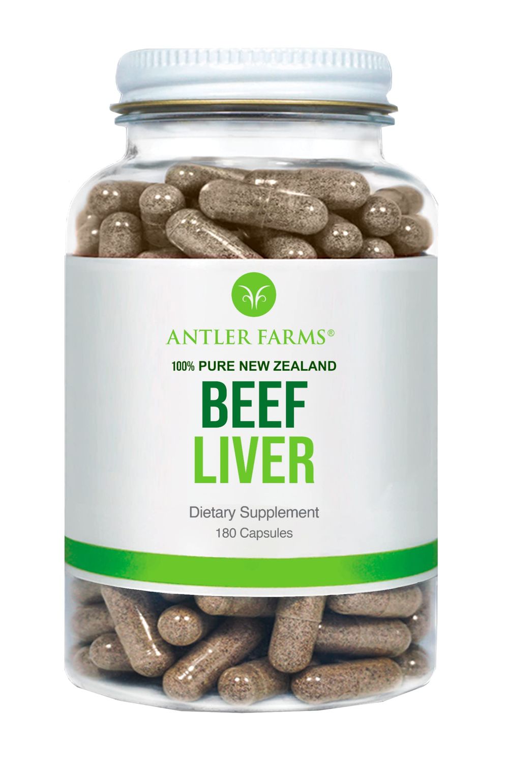 Antler Farms - 100 Pure New Zealand Beef Liver, 180 Capsules, 500mg - Grass Fed, Cold Processed Supplement, Pure and Clean rBGH Free, No Fillers or Additives