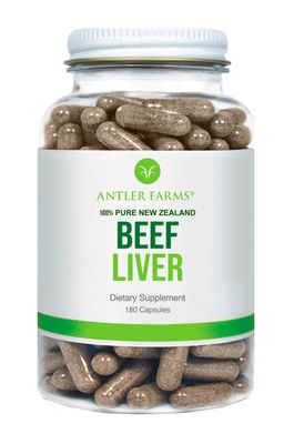 Antler Farms - 100 Pure New Zealand Beef Liver, 180 Capsules, 500mg - Grass Fed, Cold Processed Supplement, Pure and Clean rBGH Free, No Fillers or Additives