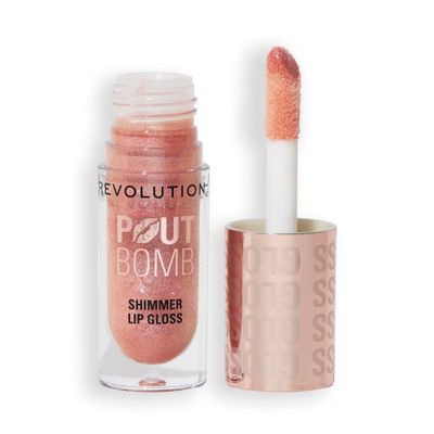Revolution, Pout Bomb Shimmer Gloss, High-Shine Lip Gloss &amp; Shimmer for Glossy Lips with Hyaluronic Acid &amp; Sweet Vanilla Scent, Glimmer Nude, 0.15 Oz