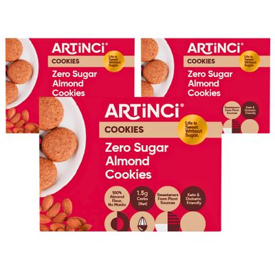 Artinci Almond Keto Cookies Diabetic Friendly Gluten Free Sugar free Biscuit Diet snacks for Healthy Living O_&amp;_R_C_Pack of 1_Migrated Template185 g Pack of 3