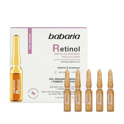 Babaria - Retinol Ampollas Antiedad Procollagen, Piel Renovada, Firme y Elastica, con Vitamin A Premium, Apto para Todo Tipo de Pieles, Incluso Sensibles - 5 Uds de 2 ml