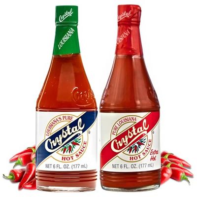 Crystal Hot Sauce &amp; Extra Hot Sauce Combo - 6 oz Bottle, One of Each, Low Sodium, Low Fat, All Natural - Original &amp; Fiery Louisiana Cayenne Sauces