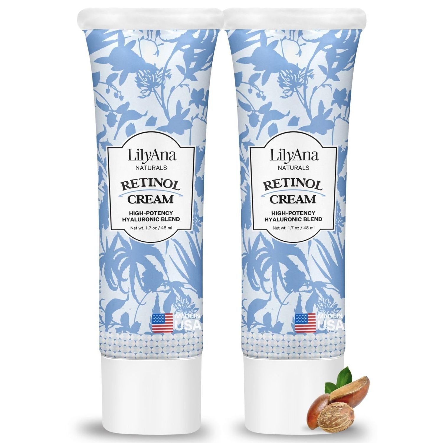 LilyAna Naturals Retinol Cream - Anti-Aging Moisturizer for Face &amp; Neck, Made in USA, Wrinkle Reduction - 1.7oz, 2 Pack