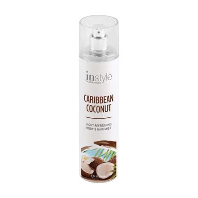 Instyle Fragrances Body &amp; Hair Mist Caribbean Coconut Scent With Panthenol CLEAN, Vegan, Paraben Free, Phthalate Free Premium 8 Fl Oz Spray Bottle