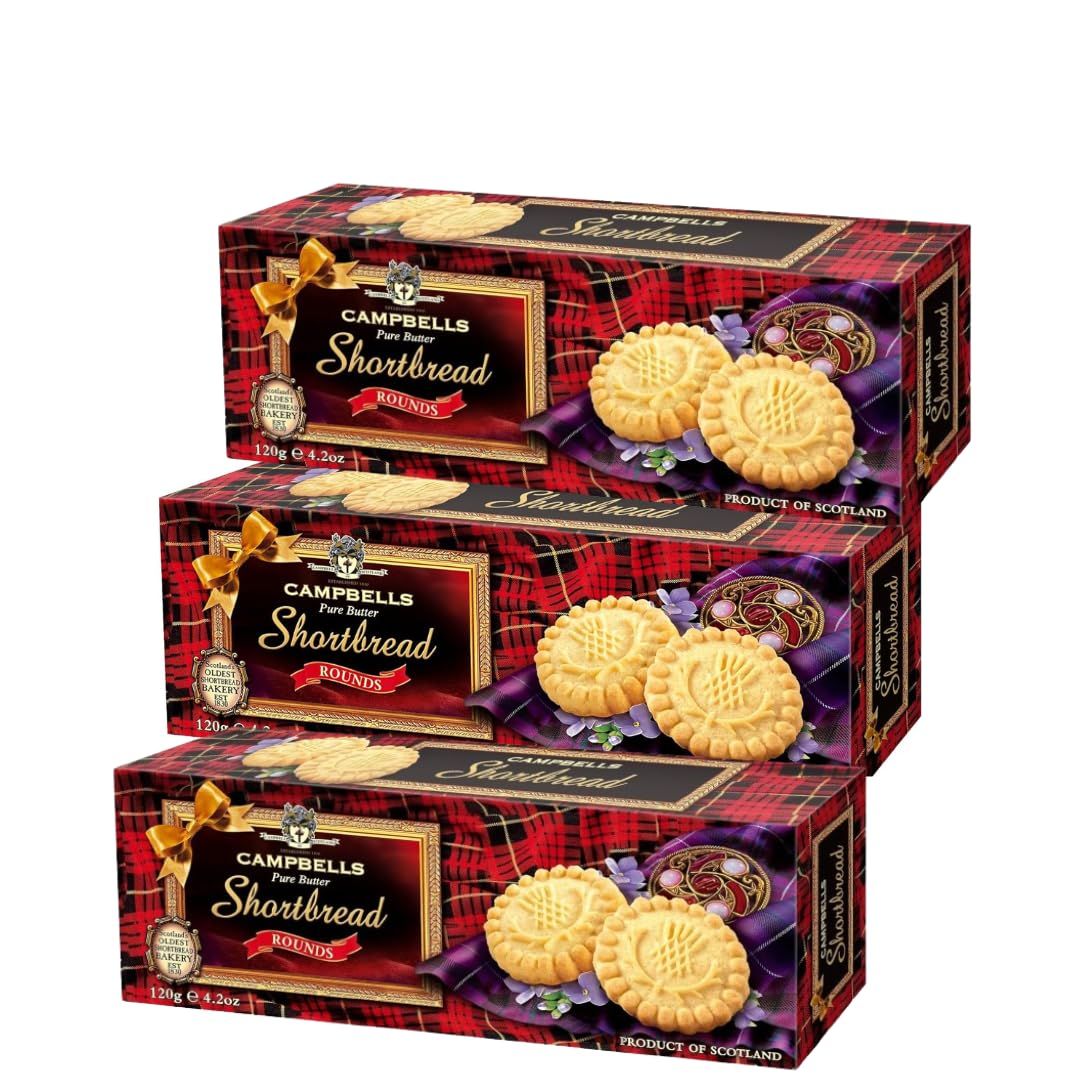 Campbells Shortbread Pure Butter Round Cookies Traditional &amp; Delicious Scottish Cookies from Scotland Perfect for Morning Coffee, Afternoon Tea or After Dinner Snacks 4.23 Oz Pack of 3