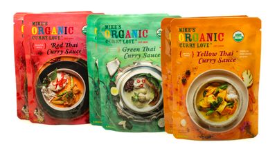 Mike&#39;s Organic Variety 6 Pack of Curry Sauces ORGANIC. VEGAN. DAIRY FREE. MADE IN THAILAND. Red, Yellow, Green case of 6 x 8.8 oz pouches