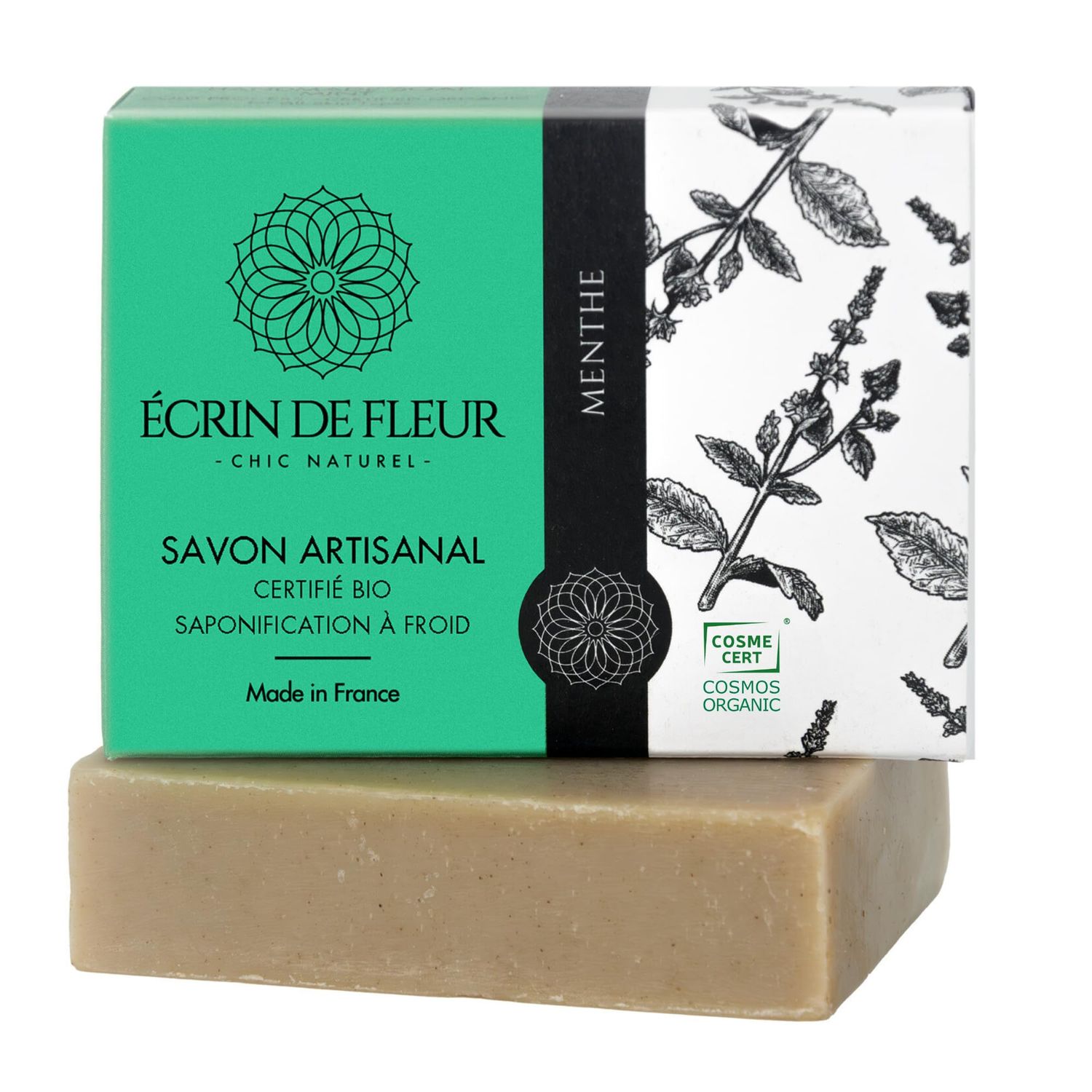 ECRIN DE FLEUR - 3-In-1 Mint Soap for Men, Handmade in France with Spearmint Oil, Peppermint Oil, Green Clay, Mint Leaves, 3.2 oz