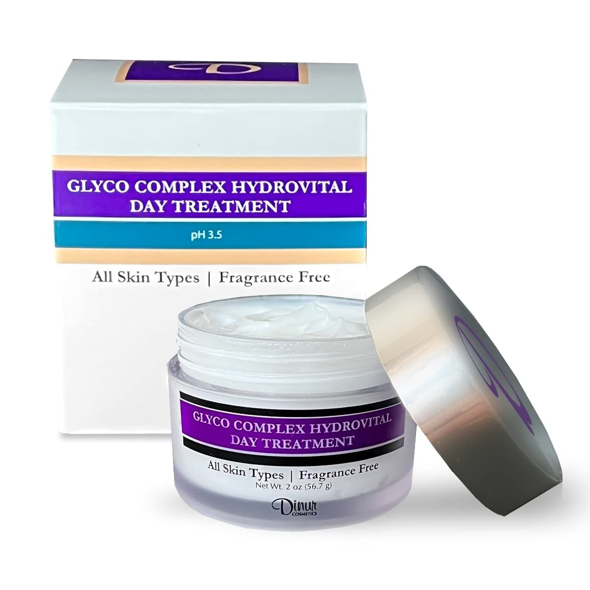 Dinur Cosmetics Glyco Complex Day Treatment Lightweight Moisturizing Cream with Glycolic Acid Exfoliating &amp; Hydrating Formula for Smoother Radiant Skin Ideal for Use Under Makeup or Alone 2 OZ