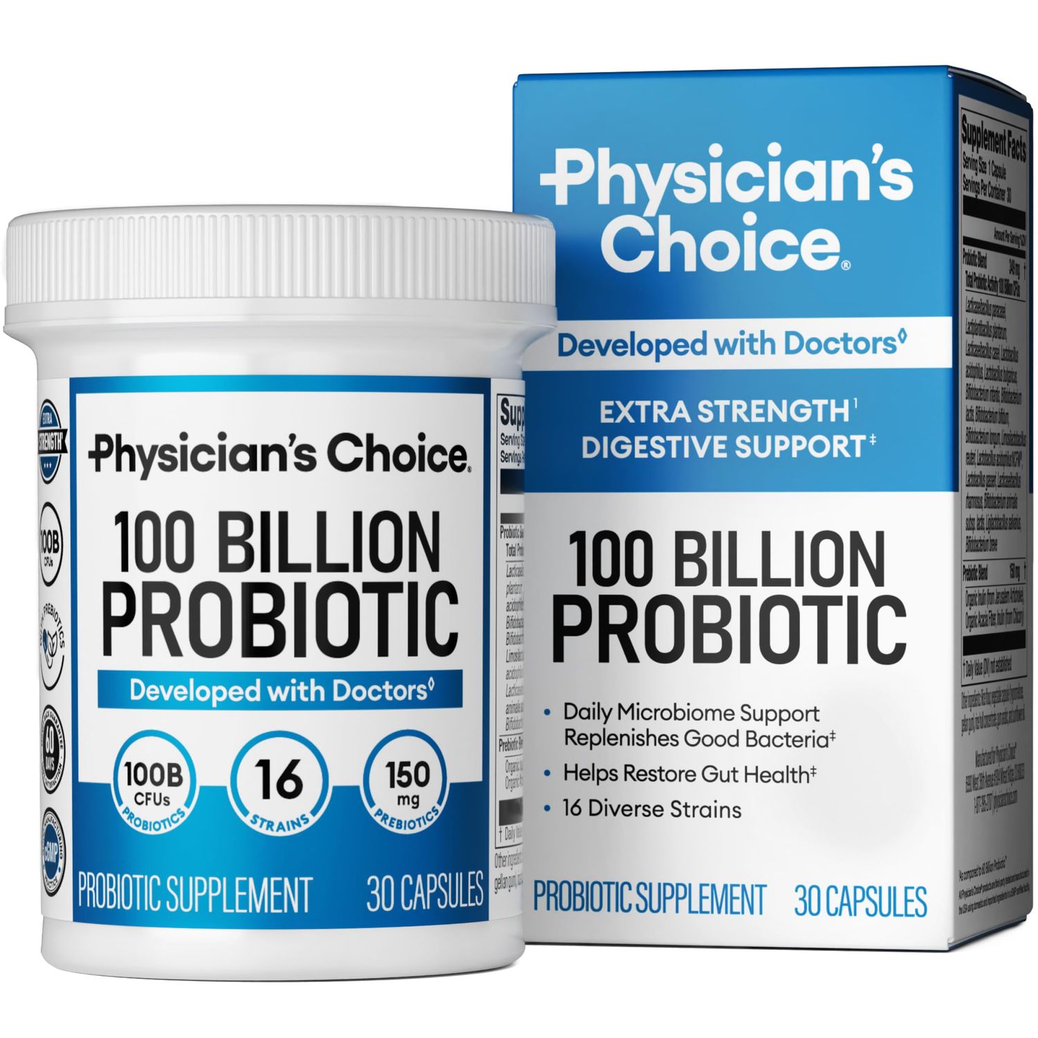 Physician&#39;s CHOICE 100 Billion Advanced Probiotic - 16 Strains Organic Prebiotics - Digestive &amp; Gut Health - Supports Occasional Constipation, Diarrhea, Gas &amp; Bloating - Probiotics for Women &amp; Men