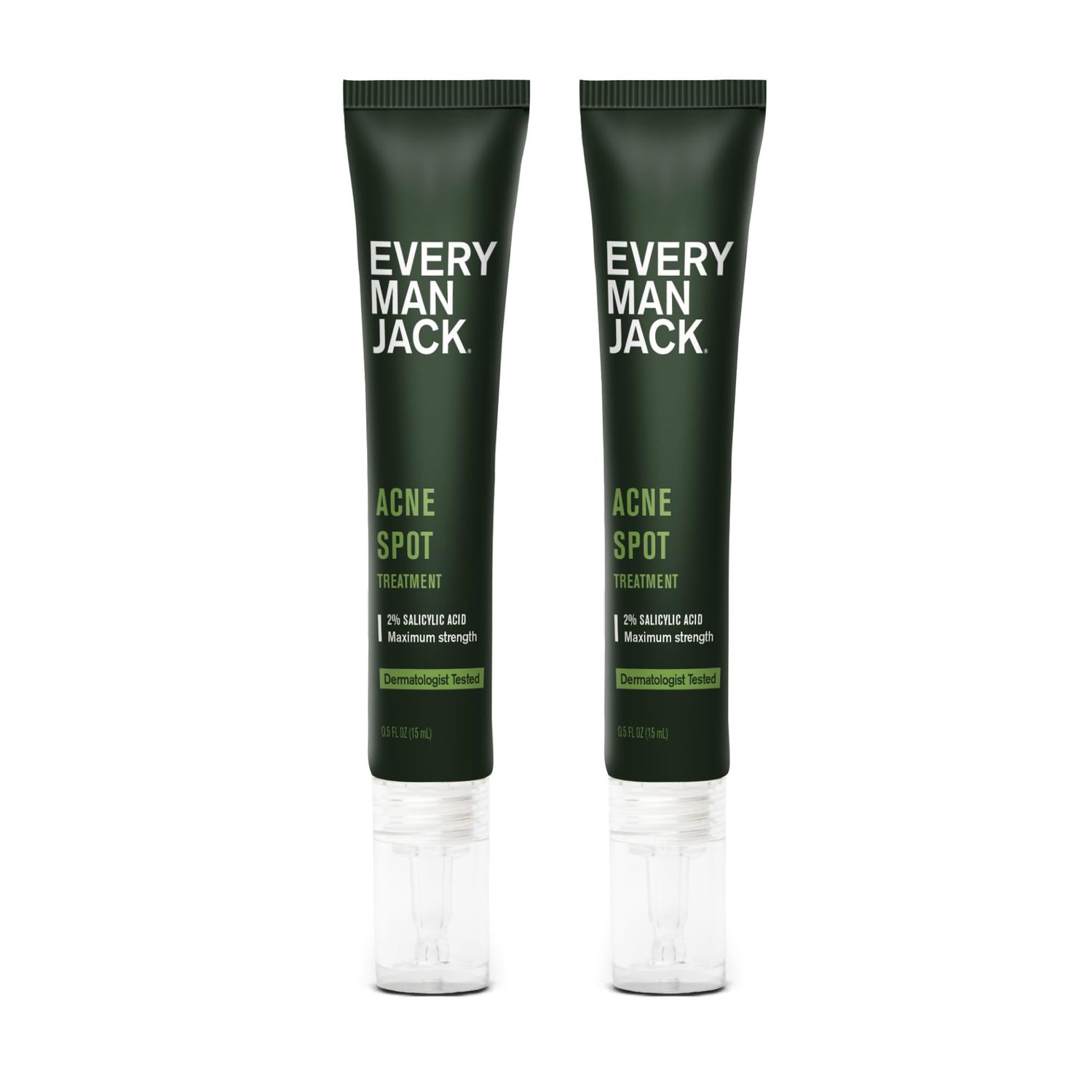 Every Man Jack Acne Spot Treatment - Maximum Strength, Fast Absorbing Skin Clearing Serum - 2 Salicylic Acid, Activated Charcoal, Niacinamide - Target Acne &amp; Blemishes, Reduce Redness - 0.5oz 2 Pack