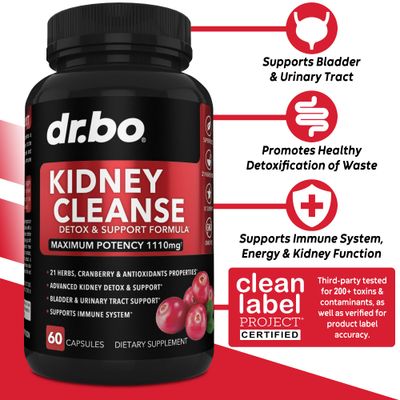Kidney Cleanse Detox Support Supplement - Natural Cranberry, Juniper Berries, Buchu & Uva Ursi Extract to Support Kidneys, Bladder & Urinary Tract Health Supplements - Herbal Renal Blend Formula Pills