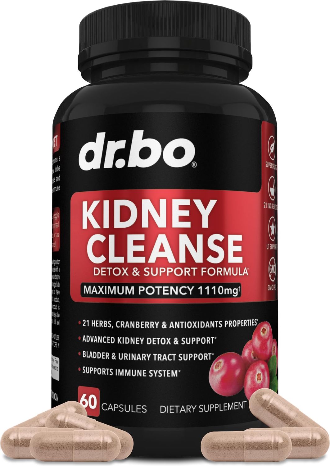 Kidney Cleanse Detox Support Supplement - Natural Cranberry, Juniper Berries, Buchu &amp; Uva Ursi Extract to Support Kidneys, Bladder &amp; Urinary Tract Health Supplements - Herbal Renal Blend Formula Pills