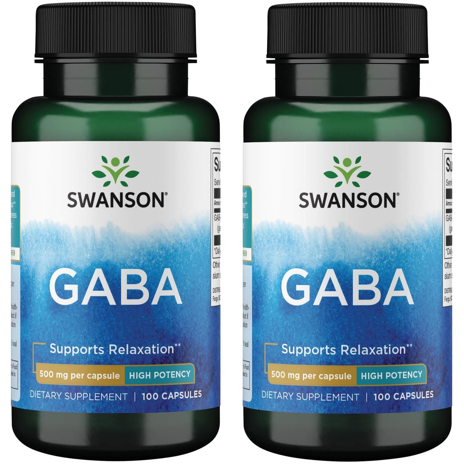 Swanson GABA - Amino Acid Supplement Promoting Calm &amp; Relaxation to Support Restful Sleep - High Potency Formula to Support Healthy Stress Levels - 100 Capsules, 500mg Each 2 Pack