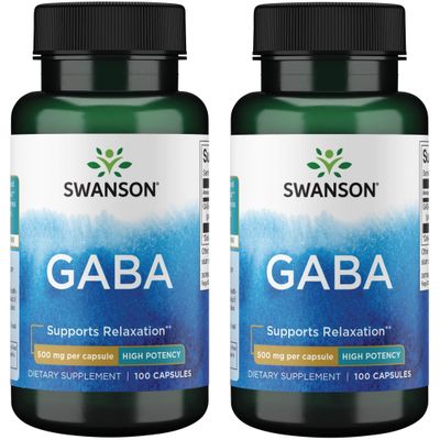Swanson GABA - Amino Acid Supplement Promoting Calm &amp; Relaxation to Support Restful Sleep - High Potency Formula to Support Healthy Stress Levels - 100 Capsules, 500mg Each 2 Pack