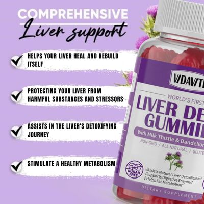 VIDAVITE Sugar-free Liver Cleanse Detox &amp; Repair Gummies - 1500mg Milk Thistle Supplement with Artichoke, Dandelion and 20 Herbs - Essential Liver Support Supplement for Men &amp; Women60 Vegan Gummies