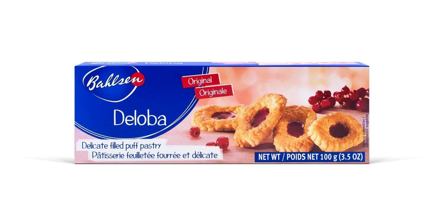 Bahlsen Deloba Red Currant Cookies 1 box - Sweet &amp; delicate, buttery puff pastries with light crispy layers and red currant filling - 3.5 oz box