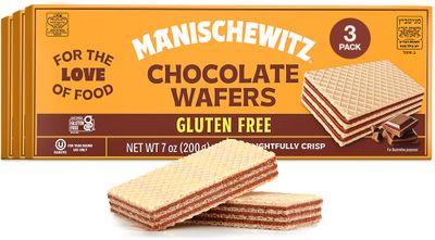 Manishewitz Gluten Free Chocolate Wafers, 7oz 3 Pack Crispy Wafer with Creamy Dark Chocolate Filling Dairy Free Certified Kosher including Passover