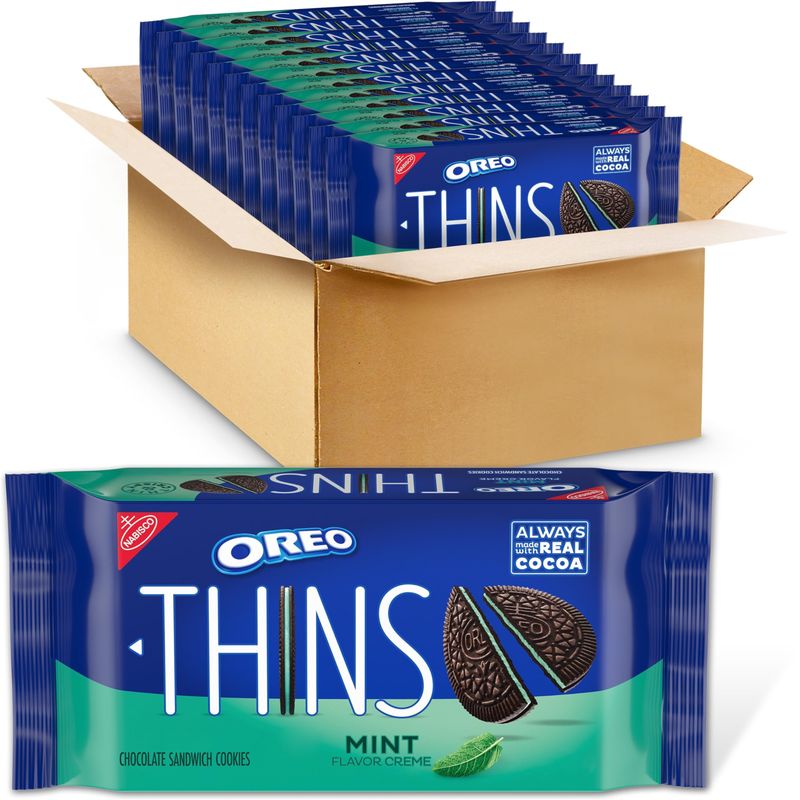 OREO Thins Mint Creme Chocolate Sandwich Cookies, 12 - 9.21 oz Packs