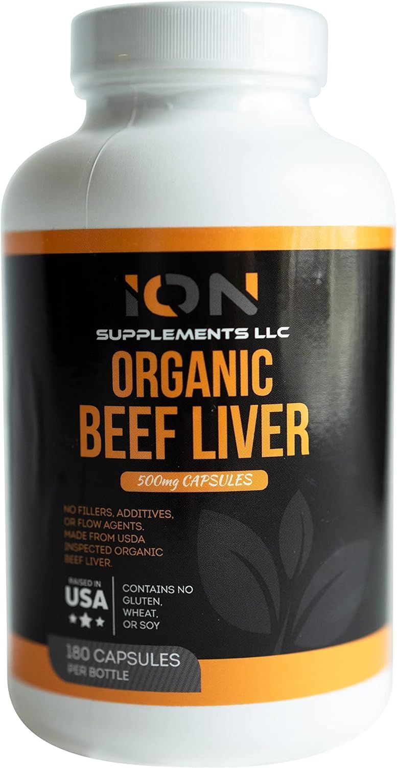 Grass Fed Organic Beef Liver 180 Caps - Pasture-Raised - Iron, Vitamin A, B Vitamins, Collagen - Promotes Energy, Detoxification, Whole Body Wellness - Ancestral Paleo Living - by Ion Supplements