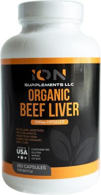 Grass Fed Organic Beef Liver 180 Caps - Pasture-Raised - Iron, Vitamin A, B Vitamins, Collagen - Promotes Energy, Detoxification, Whole Body Wellness - Ancestral Paleo Living - by Ion Supplements