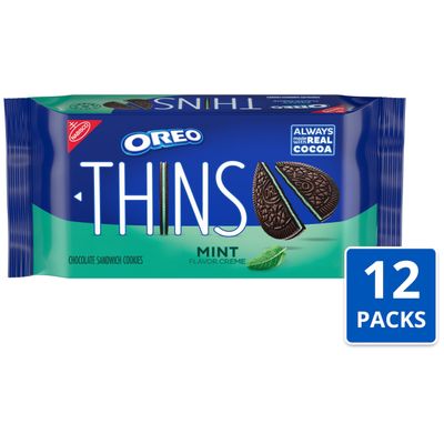 OREO Thins Mint Creme Chocolate Sandwich Cookies, 12 - 9.21 oz Packs