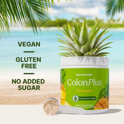Santo Remedio Colon Plus, Colon Cleanser, Dietary Psyllium Husk Fiber and Probiotics Supplement, 30 Servings, Pineapple Flavor