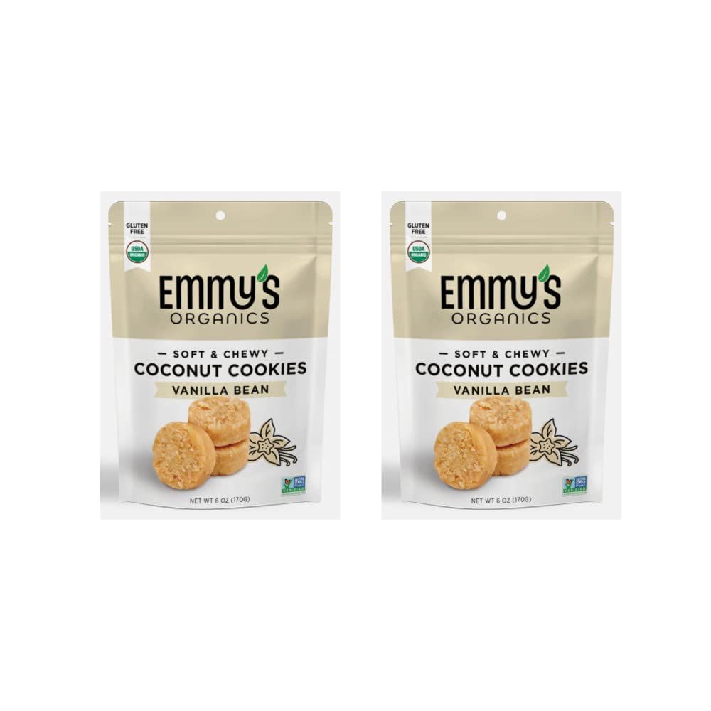 Emmy&#39;s Organics Vanilla Bean Coconut Cookies Pack of 2 Gluten-Free, Organic, Vegan, Paleo-Friendly