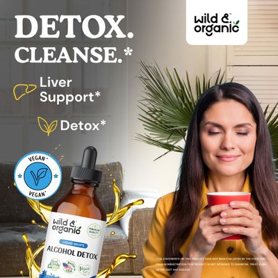 Wild & Organic Alcohol Detox Drops - Liver & Kidney Cleanse with Milk Thistle, Chanca Piedra Stone Breaker - Anti Alcohol Complex for Liver Cleanse Detox - Vegan, No Sugar & Additives - 4 fl oz