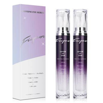 Caffeine Eye Cream for Dark Circles - Caffeine Eye Serum Infused with Collagen and Niacinamide, Cream for Puffines and Bags Under Eyes w 360 Depuffer Roller 0.5 Fl Oz Pack of 2, Mild Coffee