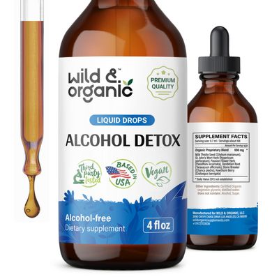 Wild &amp; Organic Alcohol Detox Drops - Liver &amp; Kidney Cleanse with Milk Thistle, Chanca Piedra Stone Breaker - Anti Alcohol Complex for Liver Cleanse Detox - Vegan, No Sugar &amp; Additives - 4 fl oz