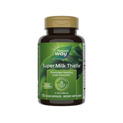 Nature&#39;s Way Super Milk Thistle, Promotes Healthy Liver Function, With Artichoke Leaf, Dandelion Root &amp; Licorice Root Extracts, Milk Thistle Extract, Gluten Free, 120 Capsules Packaging May Vary