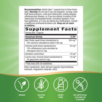 Nature's Way Super Milk Thistle, Promotes Healthy Liver Function, With Artichoke Leaf, Dandelion Root & Licorice Root Extracts, Milk Thistle Extract, Gluten Free, 120 Capsules Packaging May Vary
