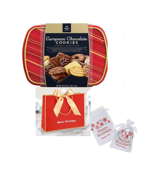 Luxury Assortment Of Europeen Christmas Chocolate Cookie Christmas Cookie Assortment -MembersMakT European Chocolate Cookies 49.4 Ounce Packaged with Maryse&#39;s Place Holiday Bag