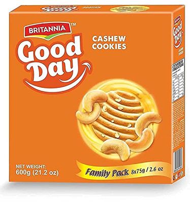 Britannia Good Day Cashew Cookies Family Pack 21.2oz 600g - Breakfast &amp; Tea Time Snacks - Delicious Grocery Cookies Pack of 1