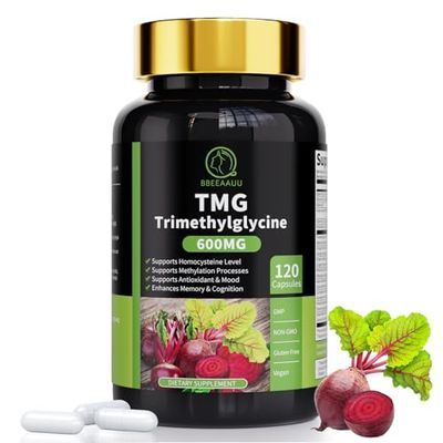 TMG Trimethylglycine Supplement Capsules 600mg, with Ginkgo &amp; Vitamin B6, Boosts Energy, Supports Methylation, Liver Wellness &amp; Cognitive Function, High-Potency Betaine, Vegan, 120 Count
