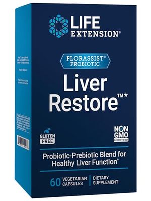 Life Extension FLORASSIST Liver Restore, Liver Health probiotics, prebiotics, Liver Support, Healthy Liver enzymes, Gluten-Free, Non-GMO, Vegetarian, 60 Capsules